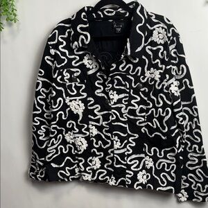 Analog Monochrome Floral Jean Jacket